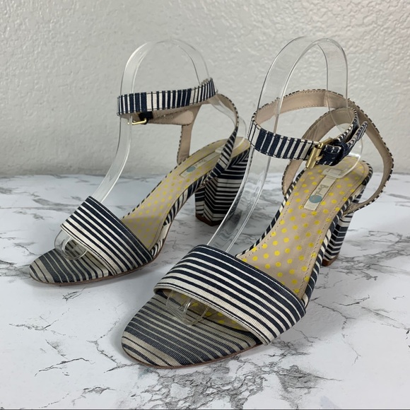 Boden Kristen Blue White Stripe Ankle Strap Heels - Picture 5 of 8